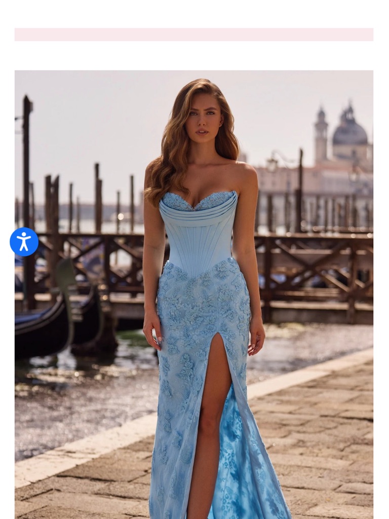 Sherri Hill Strapless Light Blue Embroidered Corset Gown